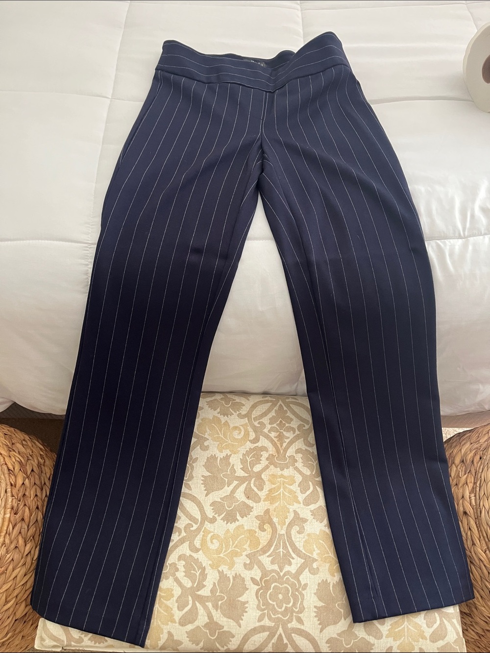 Navy Pinstripe Tailored Pants